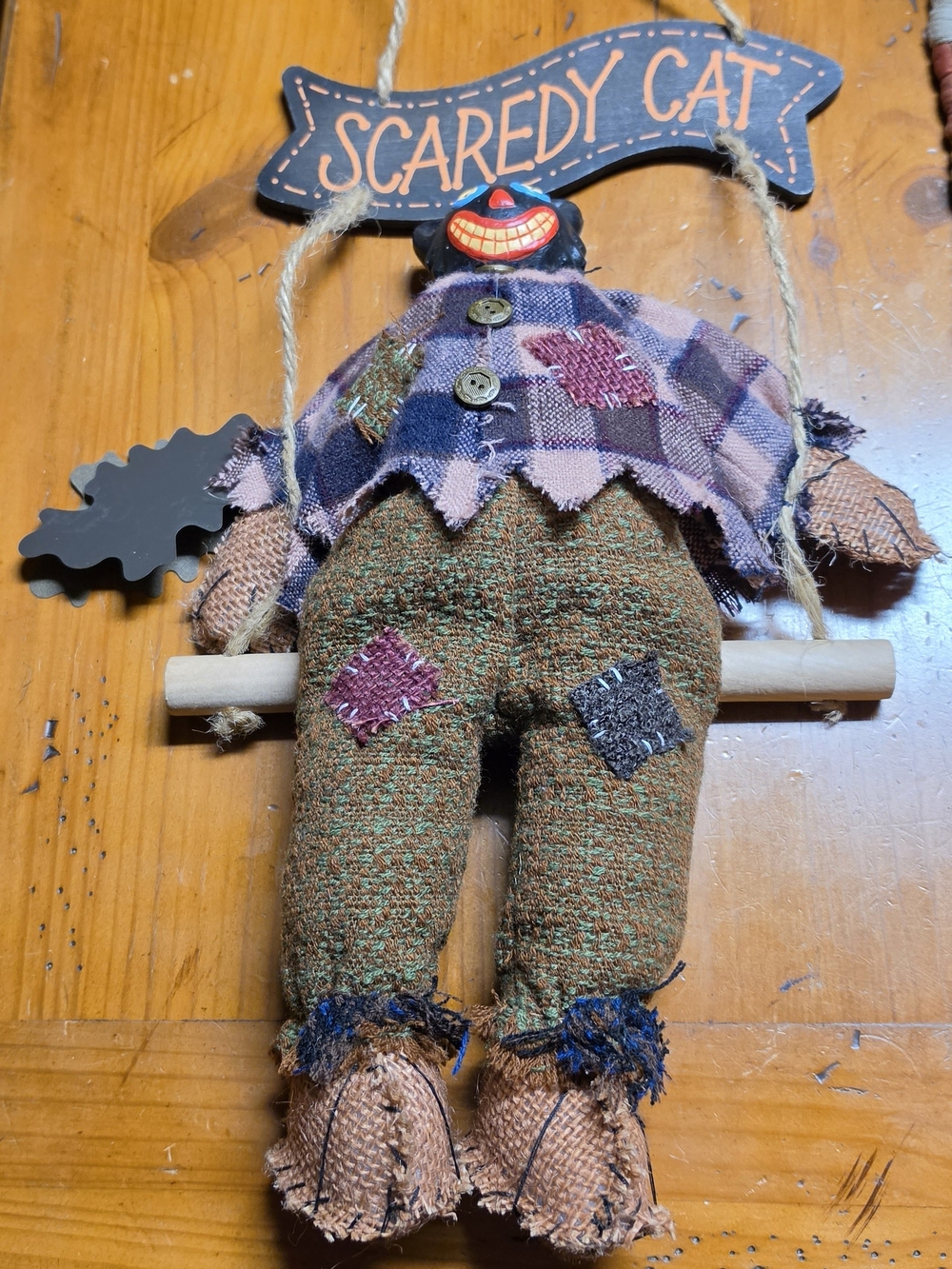 Vintage Scaredy Cat Door Hanger Made Of Burlap